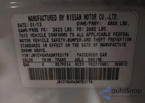 2013 Infiniti G37X из США, поврежденный, VIN JN1CV6AR4DM762179